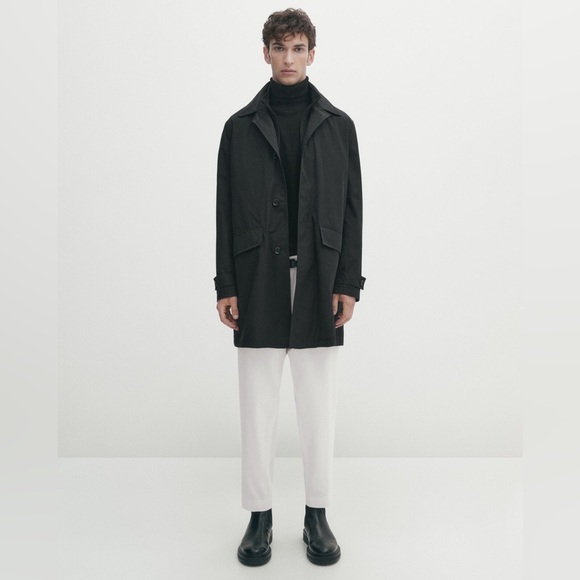 NWT. Massimo Dutti Man Black Trench Coat with Detachable Lining. Size S. - Picture 1 of 8
